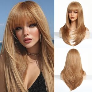 24" Strawberry Blonde Straight Wig with Bangs • Natural‎ Layered Style • New